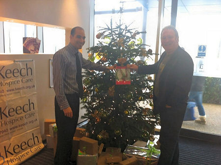 Mike with Gil David, Membership Manager Esporta stead promoting the company's 'donate-a-present' project in aid of Keech Hospice