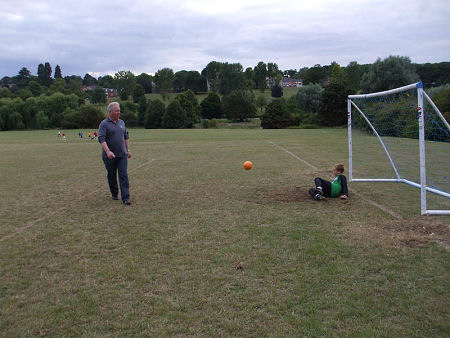 Mike tries his luck against Comets Lions goalie Harry Smith